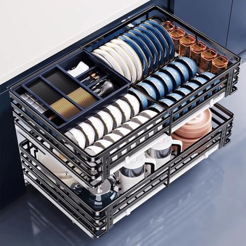 Stainless Steel Pull-Out Kitchen Drawer Organizer, Telescopic Slide-Out Cabinet Storage, Rust-Proof Wire Basket with Damping Buffer Tracks, Space-Saving Solution for Pots, Pans & Pantry.