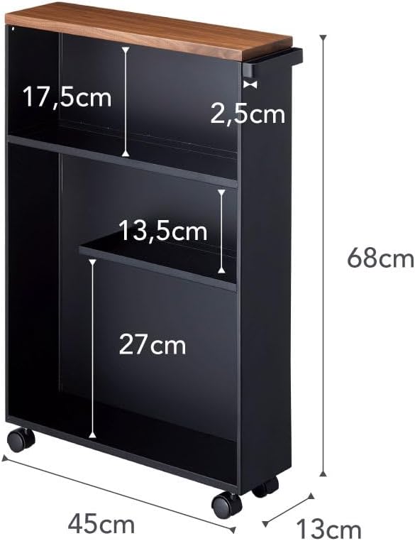YAMAZAKI Home Slim Rolling Storage Cart – Narrow Bathroom Storage Cabinet with Handle, Slim Bathroom Storage Cart with Wheels, Easy Assembly, Steel + Wood, Black, 27" - Steel -