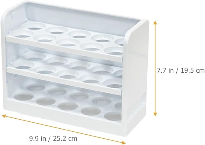 GARVALON 3-tier White Egg Storage Rack for Refrigerator Side Door Household Freezer Egg Organizer Tray Kitchen Holder Container for Preservation and Fridge Organization