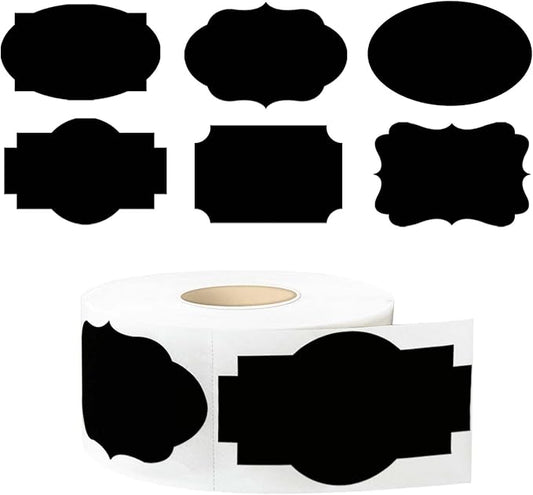 350 PCS Fancy Shape Stickers, 2" x 1.2" Black Label Stickers for Presents, Jars, Office, Kitchen, Home Organization