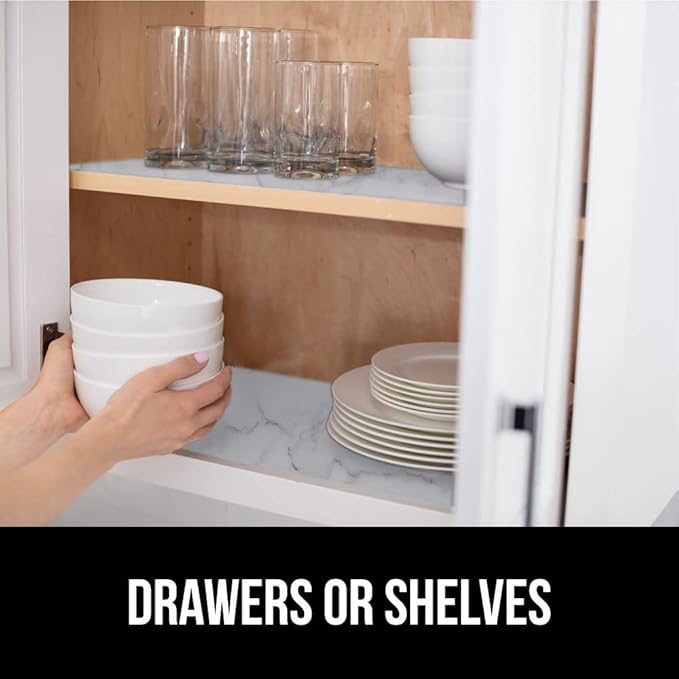 GORILLA GRIP Slip Resistant Drawer and Shelf Liner 2 Pack, Non Adhesive Water Resistant, Easy Clean and Trim, Smooth Surface Liners for Kitchen Cabinet, Shelves, Drawers, Pantry, 12 IN x 20 FT, Marble