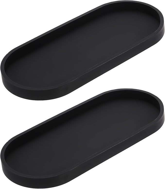 uxcell 2Pcs Bathroom Vanity Tray, 11.8" x 5" Oval Silicone Soap Dispenser Trays, Shatterproof Kitchen Sink Organizer for Soaps Keys Candle Trinket, Black