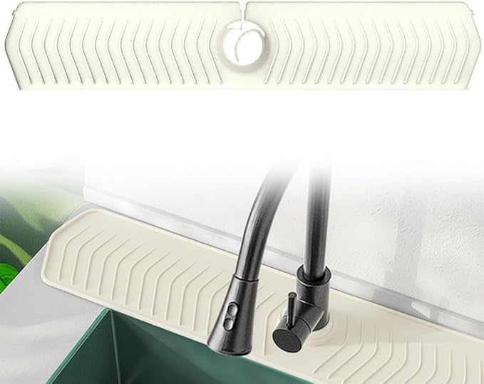 Foldable Kitchen Sink Faucet Mat, 76CM Thickened Faucet Mat for Kitchen Sink, Multi-Purpose Splash Guard & Drying Pad with Adjustable Holes & Snap Lock (White)