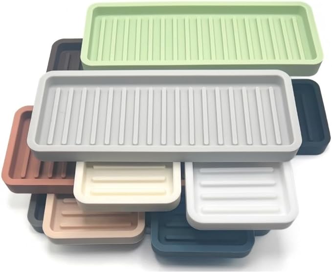 Happitasa Silicone Kitchen Sink Organizer Tray, Sponge Holder and Countertop Protector | Bathroom and Kitchen Soap Dish and Dispenser Tray (Smoky Blue, 10"x5.25", 10.4 Ounces)