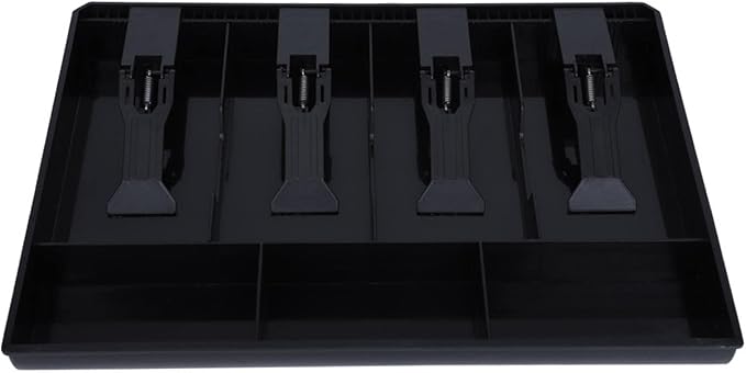 Tiiyee Cash Register Drawer Insert Tray, Cash Money Tray 4 Bill 3 Coin Currency Compartment Replacement Organizer Removable Slot Storage Case with Plastic Clip for Point of Sale System Stores