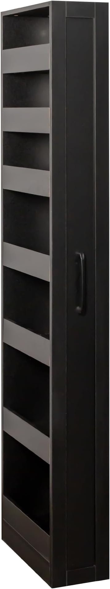 7 Tier Pull-Out Storage Cabinet with Handle & Wheels, Tall Narrow Spice Rack Next to Fridge, Wood Food Pantry for Kitchen, Dining Room, Black