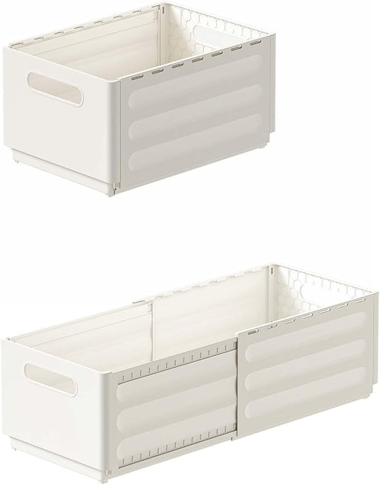 2 Pack Expandable Plastic Storage Boxes, Multi-Purpose Folding Organizer, Drawer Storage Divider For Bedroom, Kitchen And Snack Storage (L)