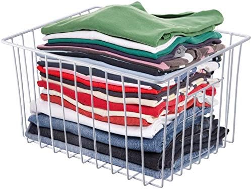 iPEGTOP Deep Refrigerator Freezer Baskets, Large Household Wire Storage Basket Bins Organizer with Handles for Kitchen, Pantry, Freezer, Cabinet, Closets, Pearl White, Set of 2