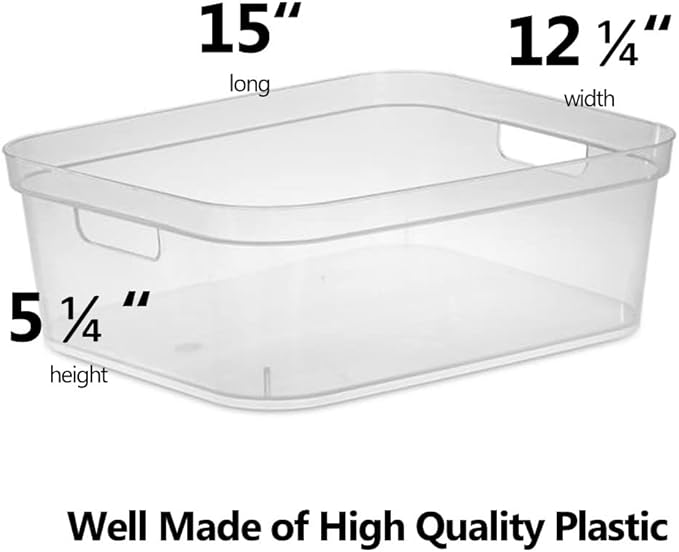 Tribello Modern Organizers And Storage Bin Clear Plastic Shelf Organizer Bins - Ideal for Under Sink Organization - Made In USA (Large - 15” X 12” X 5”)