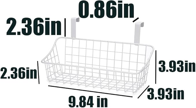 White Basket with hook Grid Storage Basket, Hang it behind a door or on a railing, Over the Cabinet Door Small,2 Pack