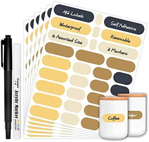 Nardo Visgo Spice Labels with 2 Markers, Waterproof Colored Chalkboard Label Stickers for Condiment Bottles Mason Jars Food Containers Cannings Storage Bins Removable Write-on Kitchen Labels 192pcs
