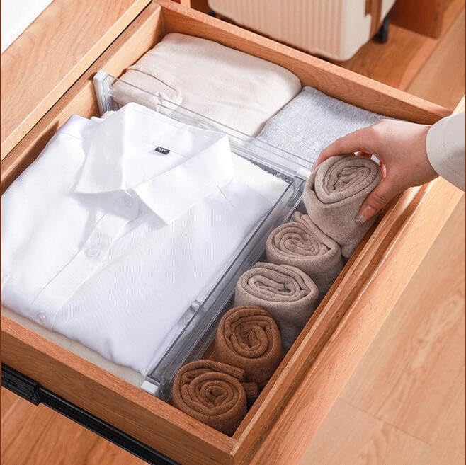 Drawer Dividers Plastic, 3.2" High, 13.5-22" Adjustable Drawer Organizers, Expandable Separators, Dividers Clothes, for Bedroom, Bathroom, Kitchen, Fridge, Office, Organization and Storage