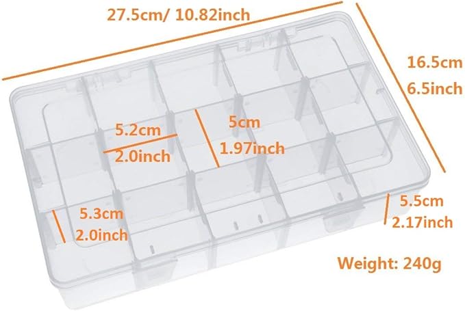 Kamay's Adjustable XL15 Compartment Slot Plastic Craft Storage Box Thick Hard Plastic Hobby Craft Storage Box Case With Snap Lock Ideal For Small Items…