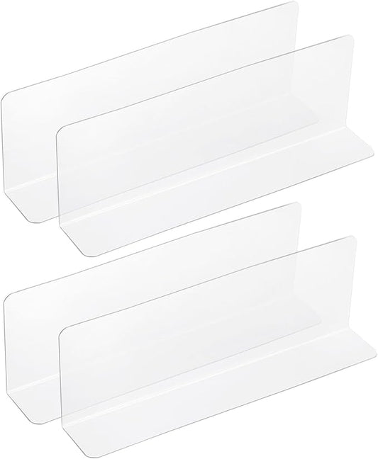 uxcell 4pcs Clear Shelf Dividers, 12"x3.9" Plastic L-Shaped Shelf Separator, Transparent Organizer Divider for Supermarket Store Commodity Classification
