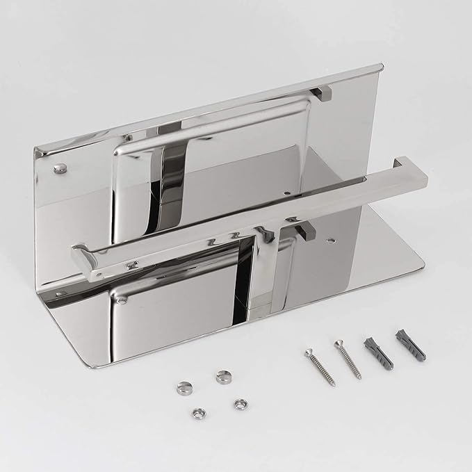 Toilet Paper Holder, Toilet Paper Double Roll Holder with Shelf, Wall Mounted, Polished Stainless Steel