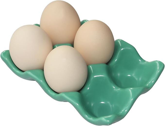 Ceramic Egg Holder Egg Tray Porcelain Fresh Egg Holder for Fridge Countertop Kitchen Storage Half Dozen 6 Cups