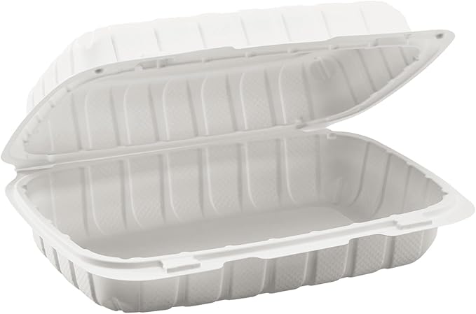 KARAT EARTH Clamshell Take Out Food Containers [9"x6" - 250 ct] To Go Containers | Microwavable, Freezer Safe, Soak-Resistant, Durable, Stackable | Vented for Hot/Cold Foods, White