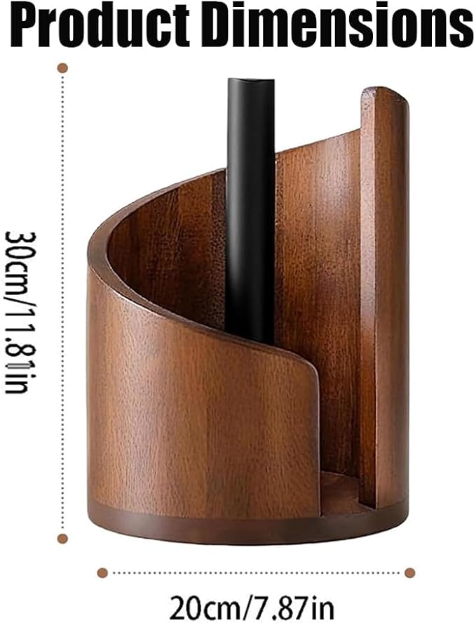 Mountain Paper Towel Holder, Natural Mango Wood Base with Iron Center Rod, Countertop Paper Towel Stand, Decorative Kitchen Paper Towel Dispenser — No Installation Required (Brown)