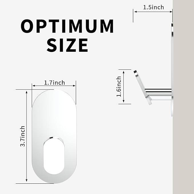 Adhesive Towel Hooks for Bathrooms 4 Pack Polished Chrome Stainless Steel and Zinc Alloy Sticky Wall Hooks for Hanging Heavy Duty Self Adhesive Robe Shower Hanger for Kitchen, Closet, Cabinet, Door