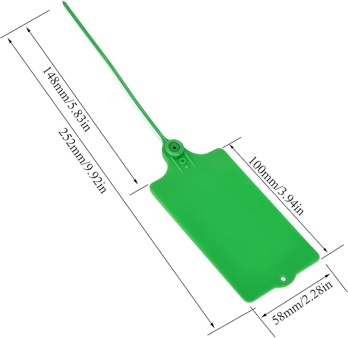 LeadSeals 100 Plastic Tags Shipping Tags Water Proof Tags for Labeling Shipping Labels Security Seals Writable Marker Ties Hanging Tags Storage Tag with One Marker Pen (Green)