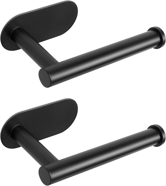 NearMoon Toilet Paper Holder Self Adhesive, Premium Thicken SUS304 Stainless Steel Rustproof Adhesive Toilet Roll Holder no Drilling for Bathroom, Kitchen, Washroom (2 Pack, Matte Black)