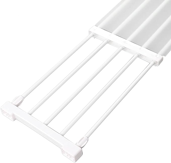 Closet Tension Shelf, Rod Expandable Storage Rack Adjustable Organizer Divider Separator Wardrobe Cupboard Hanging Shelves Pack No Slip Grip Cabinets Inside Capacity (50‑80cm /