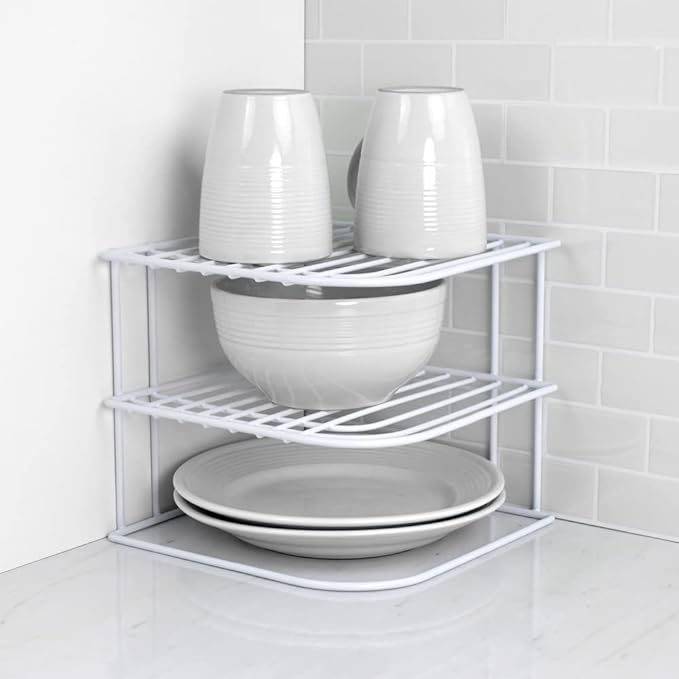 Home Basics 3-Tier Kitchen Corner Counter Shelf and Cabinet Organizer Heavy Duty Wire Shelf in White