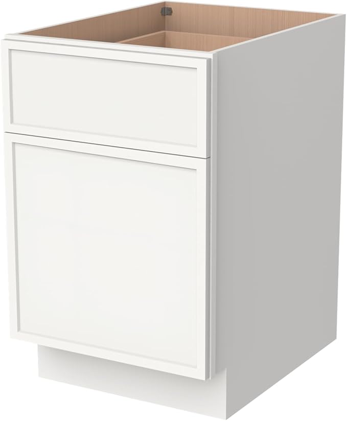 2-in-1 Pull-Out Trash Can Cabinet Solid Wood Frame Freestanding Dual Bin Storage & Organizer Drawer Soft-Close,Shaker & Newtown Style for Kitchen (NT-Origami White, 18" W x 24" D x 34.5" H)