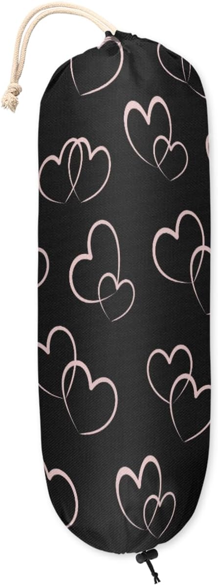 Plastic Bag Holder Black Heart Wall Mount Grocery Bag Holder Wasgable Plastic Bag Dispenser Garbage Bag Organizer for Home Kitchen Decor, Gifts for Women Mom Family Friends
