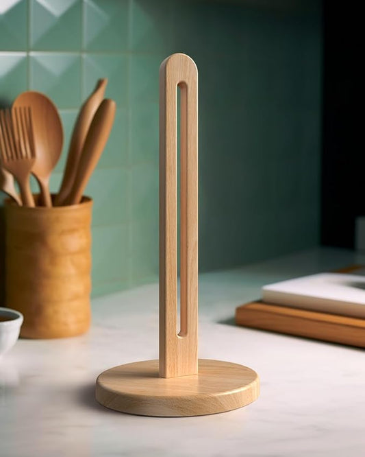 Wooden Paper Towel Holder Stand for Jumbo Roll - Stylish Kitchen Paper Rack Bathroom Towel Roll Stand Organizer, UB, Solid Wood Simply Standing Countertop Paper Roll Holder, Standard