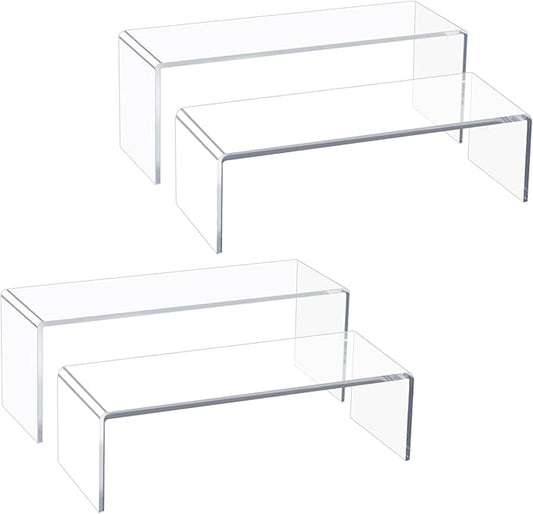 Acrylic Display Riser Stand,5mm Thickness, 12'' Length Tierd Display Stands, Acrylic Shelf Risers for Perfume Display,Risers for Buffet Table,Cupcake Stand,Pop Figurines,Tumbler,Food,4Pcs