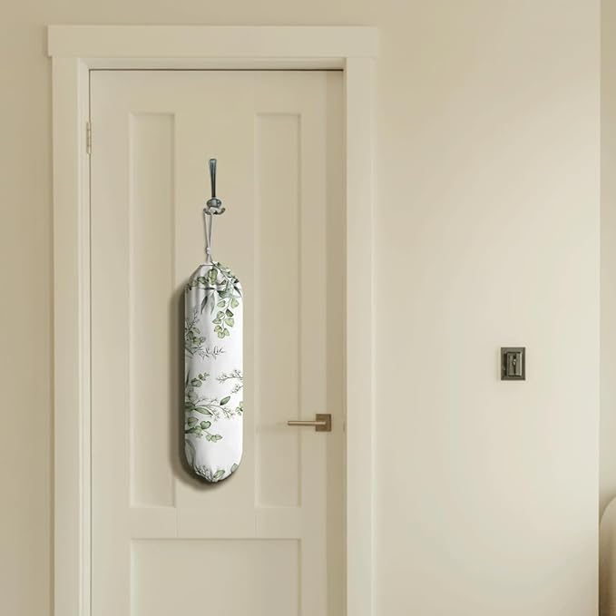Green Eucalyptus Garbage Bag, Wall Mount Plastic Bags Storage Container Dispensers, Kitchen Pantry Garbage Bag, Housewarming Gifts for Women Family Friends Grandma Mom
