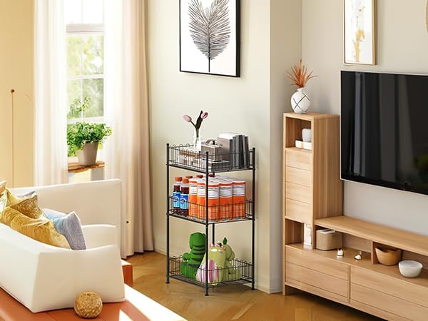 Vrisa 3 Tier Water Bottle Holder Fenced Freestanding Bottled Water Organizer Stand Beverage Drink Soda Can Storage Rack for Pantry, Kitchen, Home Party, Classroom