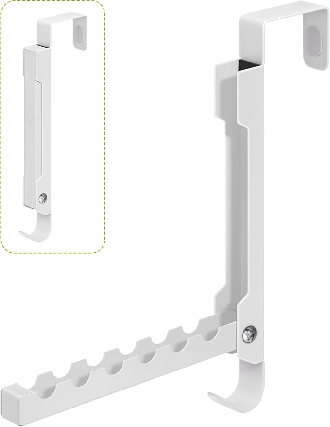 Foldable Over The Door Organizer Hanger, 7-in-1 Space Saver with 6 Grooves & 1 Always-Usable Hook for Coat, Bag, Towel - Ideal for Entryway, Bedroom, Bathroom, Dorm, Travel, White
