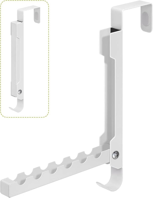 Foldable Over The Door Organizer Hanger, 7-in-1 Space Saver with 6 Grooves & 1 Always-Usable Hook for Coat, Bag, Towel - Ideal for Entryway, Bedroom, Bathroom, Dorm, Travel, White