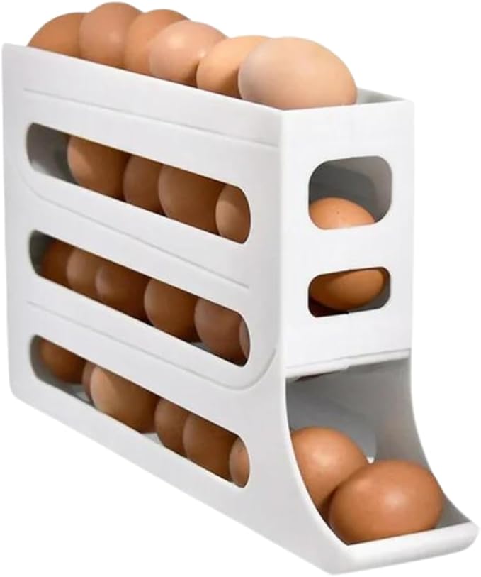 MAYLESS Auto Rolling Egg Holder for Fridge, Refrigerator Organizer Rack (White)