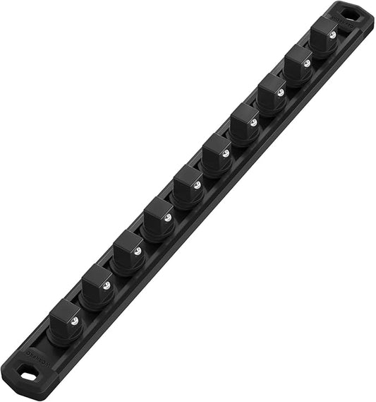 WORKPRO Magnetic Socket Organizer, 1/2-Inch Drive Aluminum Alloy Socket Rail, Heavy Duty Socket Holder, Socket Rack Kit 1/2-Inch x 10 Clips Black (Socket not Included)