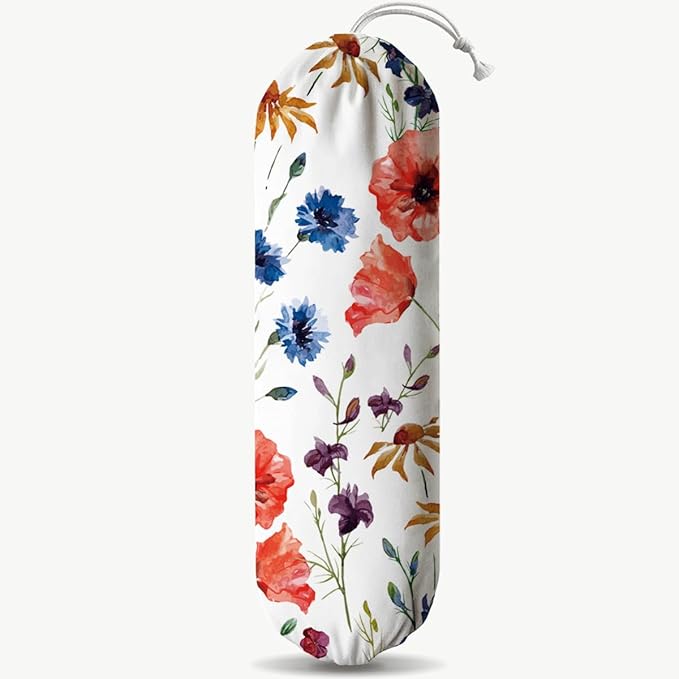 Colorful Floral Bag Holder, Reusable Plastic Bags Storage Container Dispensers, Home Decor for Kitchen Pantry Room, Housewarming Gifts for Women Family Friends Grandma Mom