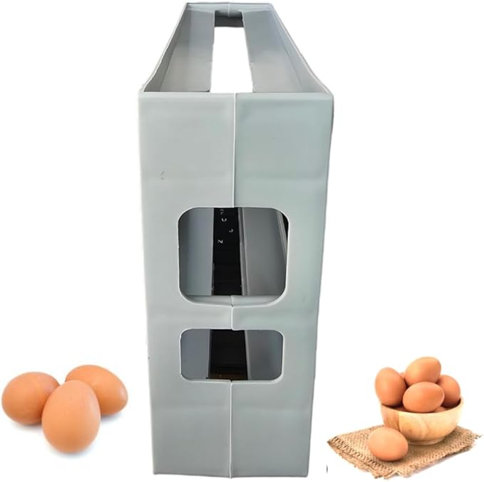 K&KLACOSTA 4 Tier Egg Tray, Automatic Egg Rolling Dispenser Rack for Storing Organizing Distributing and Rolling Eggs in Refrigerator Stackable, in Kitchens, Cabinets, Dining Grey (Grey, Regular)