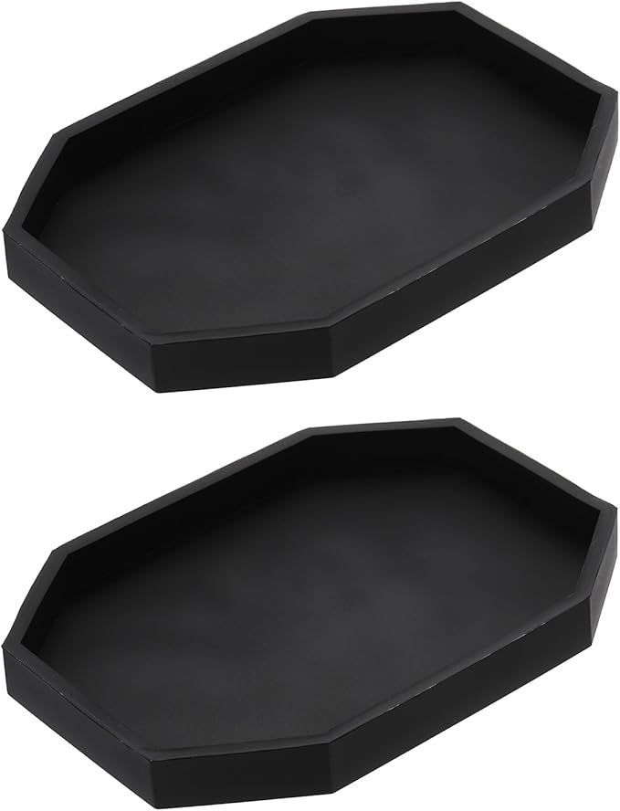 uxcell 2Pcs Bathroom Vanity Tray, 7.9" x 6" Octagon Silicone Soap Dispenser Trays, Shatterproof Kitchen Sink Organizer for Soaps Keys Candle Trinket, Black