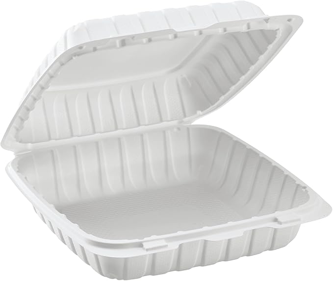 KARAT EARTH Clamshell Take Out Food Containers [9"x9" - 120 ct] To Go Containers | Microwavable, Freezer Safe, Soak-Resistant, Durable, Stackable | Vented for Hot/Cold Foods, White