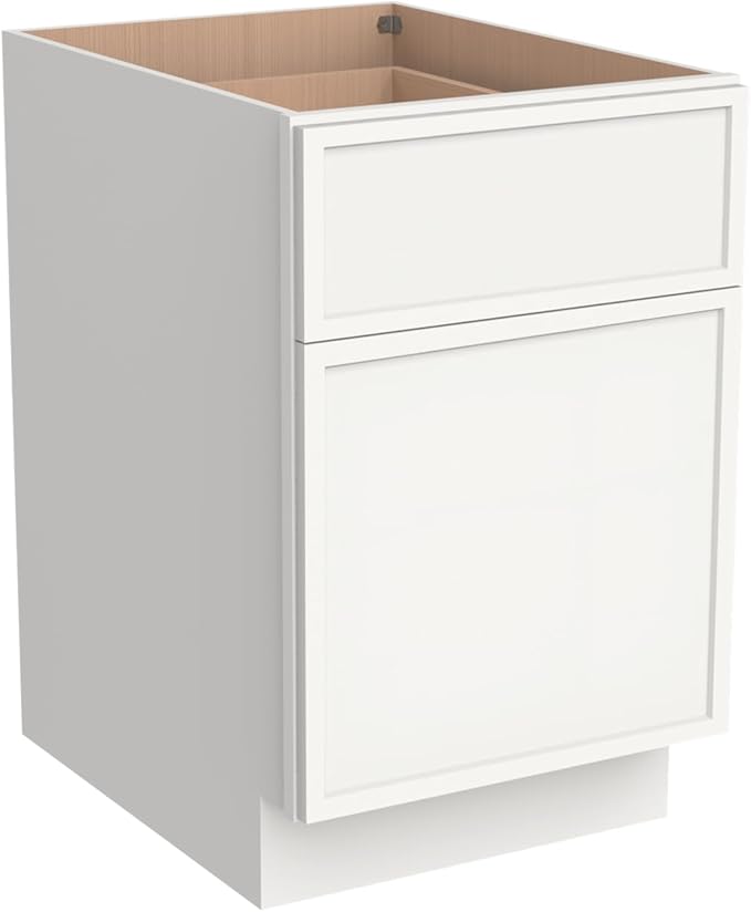 2-in-1 Pull-Out Trash Can Cabinet Solid Wood Frame Freestanding Dual Bin Storage & Organizer Drawer Soft-Close,Shaker & Newtown Style for Kitchen (NT-Origami White, 18" W x 24" D x 34.5" H)