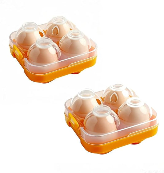 4 Girds Egg Holder Container, Plastic Egg Storage Box Shockproof Protection, Portable Egg Tray Carriage Dispenser for Refrigerator Camping Picnic Travel Kitchen Outdoor (orange 2 Pcs)