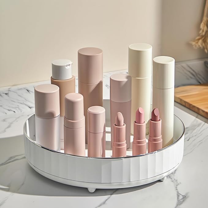 Single Tier Lazy Susan, 12 Inch Plastic Rotating Organizer Tray - Space Saving for Kitchen Cabinet, Refrigerator, Bathroom