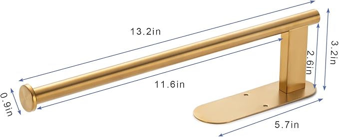 Paper Towel Holder, Upgrade SUS304 Stainless Steel Paper Towel Holder Under Cabinet, Bend-Resistant, Self-Adhesive or Drill mounting (Gold)