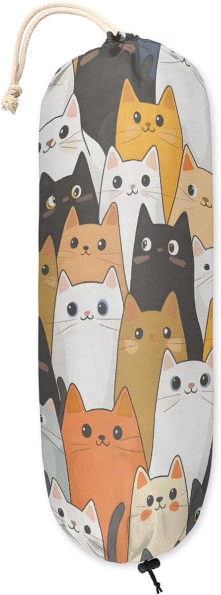 Plastic Bag Holder Cute Cartoon Cats Wall Mount Grocery Bag Holder Wasgable Plastic Bag Dispenser Garbage Bag Organizer for Home Kitchen Decor, Gifts for Women Mom Family Friends,A-1
