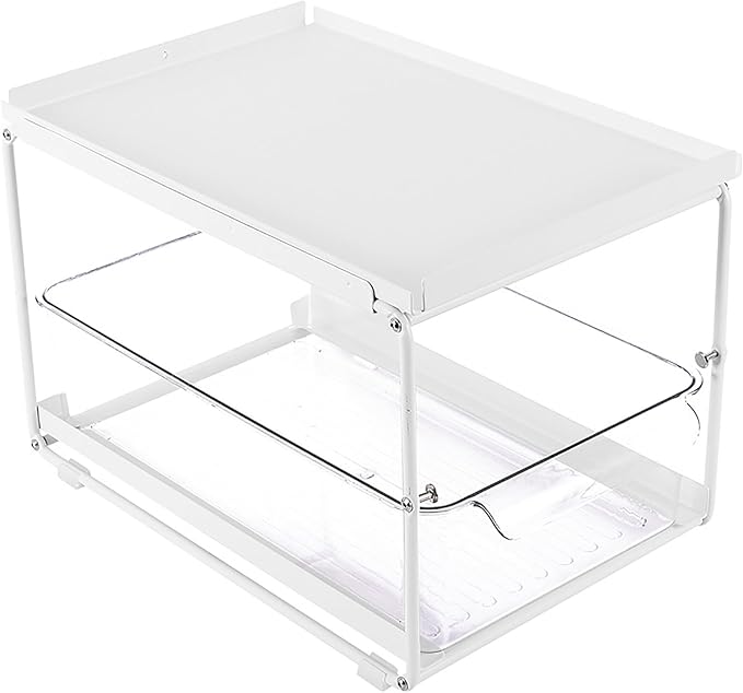 Kitchen Cabinet Organizer, Layered Rack Under Sink Organizer, Carbon Steel Multifunctional Storage Rack with Expandable Design for Condiments Utensils, Space Saving Ki