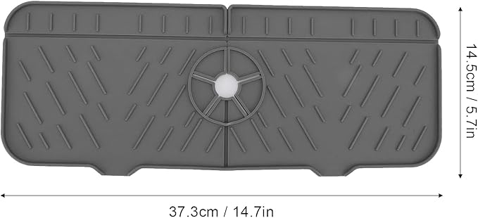 14.7 x 5.7in Silicone Sink Splash Guard Dry Gray Faucet Absorbent Mat Washable and Reusable Sink Accessory For Kitchen Countertops and Bathroom Sinks
