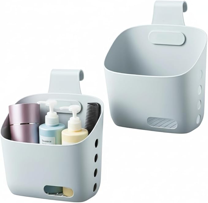 LeleCAT Plastic Hanging Basket Kitchen Storage organizer, Basket with Detachable hook, Hang it behind a door or on a railing, Over the Cabinet Door (Grey, Large-2 Pack)