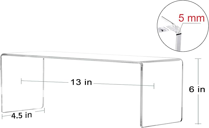 Jusalpha 4 Pcs Large 13'' Clear Acrylic Risers, Display Risers Shelf Showcase Fixtures for Retail, Display Stand for Amiibo Funko POP Figures, Cupcakes, Food Display, Cabinet Organizer(13''x 4.5''x 6'')